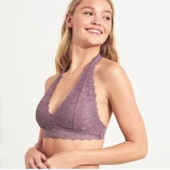 Gilly Hicks Lace Halter Bralette in Lavender, S - Picture 1 of 12